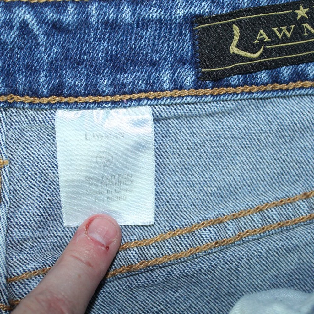Lawman World-class Denim Jeans 15/16 100% Cotton Leather Zig Zag Trim Blue Jeans - Picture 3 of 7